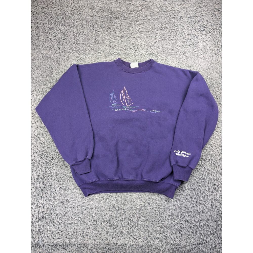 Vintage Lake Quinault Washington Sweater Adult Large Purple Embroidered USA Made